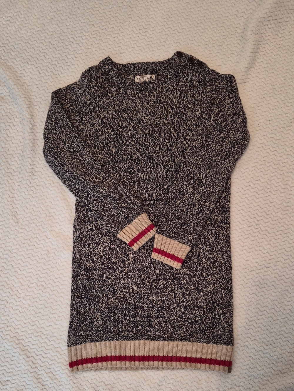 Roots Marled Crewneck Sweater Dress in Navy and White with Contrast Trim